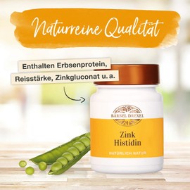 Zink Tabletten Hochdosiert, L-Histidin (86 Stk) Vegane Herstellung Deutschland, Haut Haare Nägel, Zink Histidin Presslinge Naturheilkunde BÄRBEL DREXEL®
