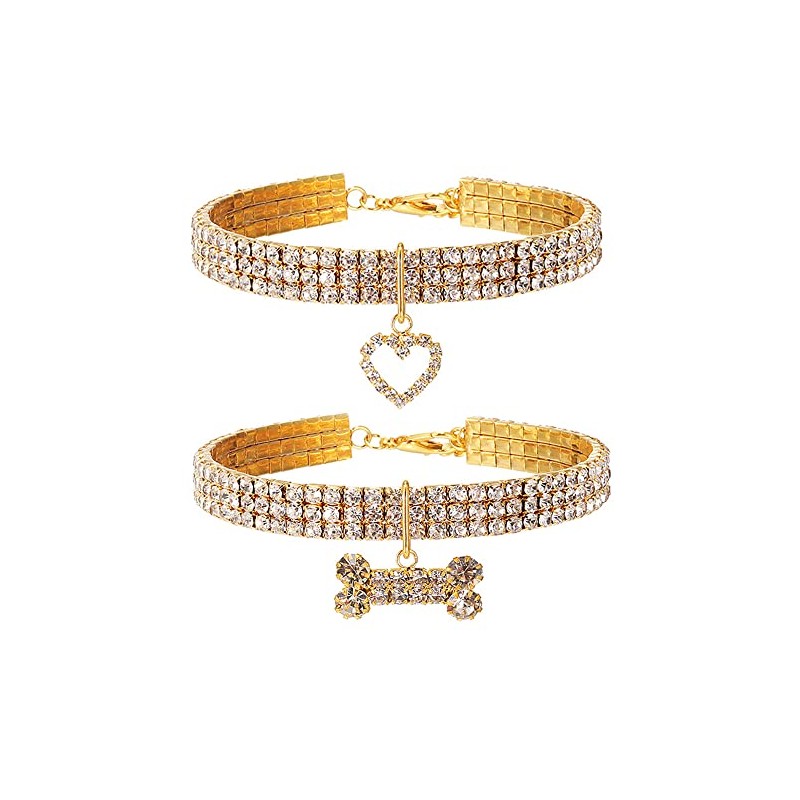 2PCS Pet Gold Collar Accessories Cat Dog Collar Heart and