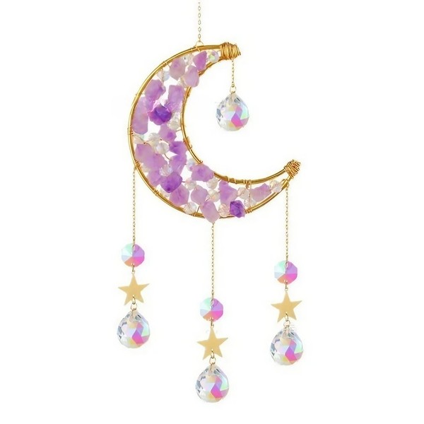 East Leaf Crystal Teardrop Amethyst Crescent Moon Star Window Hanging