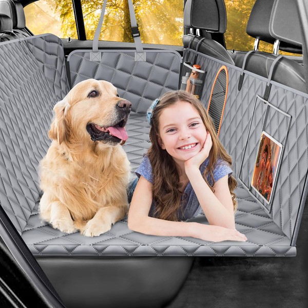Geotick Back Seat Extender for Dogs, Car Dog Bed for Backseat, Back Seat Dog Protector for Dogs in Car with Side Flaps, Pet Back Deat Extender/Car Seat Covers Backseat for Car/SUV/Truck (Grey)