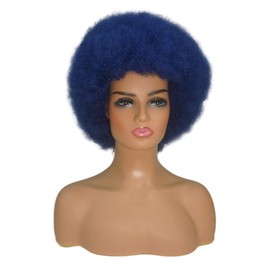 Fannace Blue Afro Wig - 70s Afro Wig For Women Soft Afro Kinky Curly Hair Wigs With Bangs Natural Looking Mix Short Afro Curly Wig For Men Synthetic Big Afro Wig For Daily Party Use (Blue)