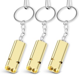 PolySky Emergency Whistle With Lanyard, Disaster Preparedness, Outdoor, School, Gym, Camping, Hiking, Coaching, Refereeing, Lifeguard Tool (3 Pieces, Made of Aluminum, Gold)