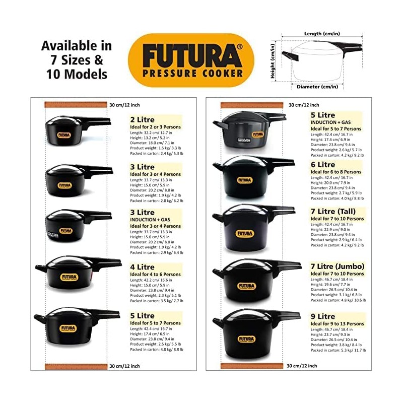 Hawkins Futura 3 Litre Pressure Cooker, Hard Anodised Inner Lid