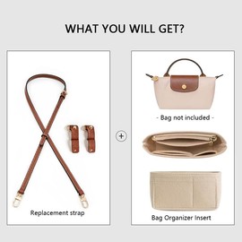 [Gastinsave] Wallet Strap Replacement, Leather Handbag Crossbody Shoulder Strap Adjustable + Handbag Bag Organizer Insert for Longchamp Lupliage Tote Bag, brown gold-O