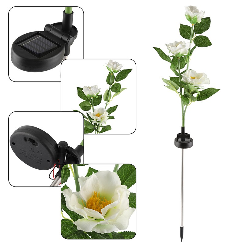 Solar Power LED Camellia Flower Light for Outdoor Yard Garden