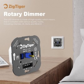 Zigtiger LED Dimmer Switch, Flush-Mounted Dimmer Switch, Rotary Dimmer Suitable for Dimmable LED 3-150 W and Halogen 3-300 W, No Clamping Claws, Phase Control, White