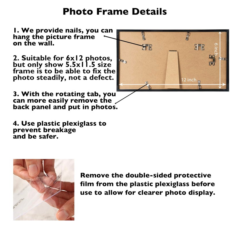 JCJMY 6x12 Picture Frame Black for Wall Hanging, Wall Mounting