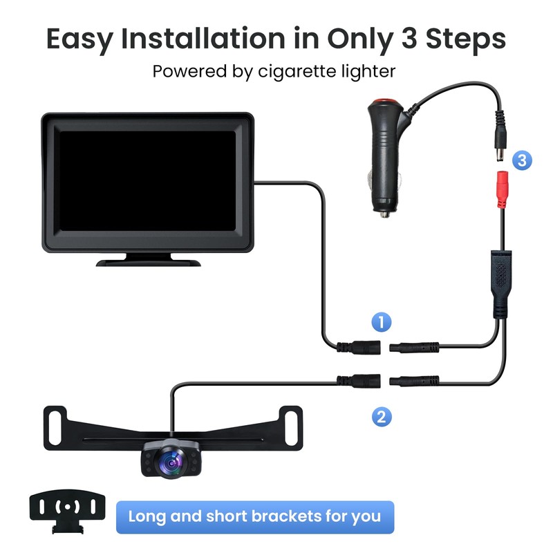 TECXERLLON 5'' HD 1080P Backup Camera, Backup Camera for Car,
