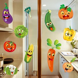 Cartoon Kitchen Vegetable Wall Stickers DIY Green Vegetables Onion Pumpkin Fruit Wall Decals Art Refrigerator Door Stickers for Kitchen Window Restaurant Fridge Dining Room Decor
