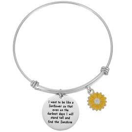 Kivosliviz - Pulseras de girasol para mujer con texto "I Want to be Like a Sunflower so That Even on the Darkest Days I Will Stand Tall and Find The Sunshine - Pulsera de girasol, regalo de joyería, sunflower bracelet, Acero inoxidable