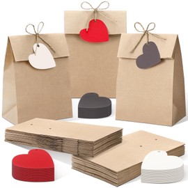 Sinload 24 Set Valentines Day Paper Gift Bags with Heart Tags Valentines Goodie Bags Valentines Candy Gift Bags Valentines Bags for Valentines Day Classroom Exchange Presents Party Favor Wrapped Gifts