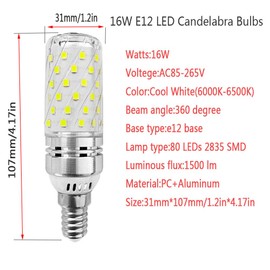 E12 LED Corn Bulbs 16W AC85-265V LED Candelabra Bulb (4 Pack) 80 LEDs 2835 SMD 1500LM 120W Incandescent Equivalent Decorative Candle Base E12 Corn LED Chandelier Bulbs