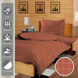 SWAYS Cotton Single Duvet-Cover-Sets Orange, Nordic Check-Design Bedding-Set with Smart White Zipper Closure, Plain Weave Cotton 140cm x 200cm + 50cm x 70cm (100% Cotton Single Bedding sets)