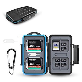 JJC SD Micro SD TF CF Card Case Holder Storage for 8 SD 16 Micro SD & 4 CF Cards Water-Resistant Anti-Shock with Carabiner & Card Removal Tool