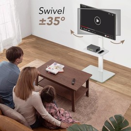 Universal Floor TV Stand with Mount 70 Degree Swivel 9 Level Height Adjustable and Space Saving Design for Most 27 to 65 inch LCD, LED OLED TVs White
