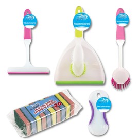 Great British Home Household Kitchen Brush Bundle - Duzzit Scrub, Squeegee, Dish Scrubbing Brush, Sponge Scourers 20 Pack, Dust Pan and Brush - Cleaning Brushes for Small Spaces