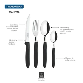 Tramontina 23399/091 Ipanema Tableware with Case for Tableware Stand Easy Storage Stainless Steel Cutlery Set Black Dishwasher Safe Lightweight Gift Made in Brazil 23399/091