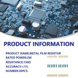 Innfeeltech 2 W 1% Tolerance 150 Ohm Metal Film Resistor for DIY Project and Experiments, 50 Pieces
