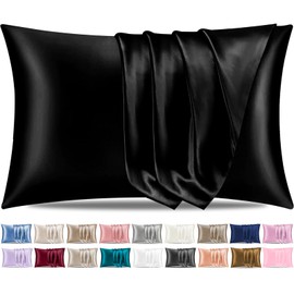 Pamposh Satin Silk Pillowcases For Hair And Skin 2 Pack Standard Size with Envelope Closure (2 Pcs Pillowcases (50 x 75 cm), Black)