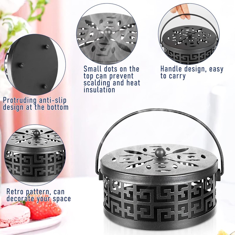 Retyion Exquisite Metal Mosquito Coil Holder Long-Lasting Coil Incense Burner