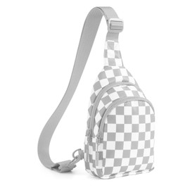 MEISEY Checkered Sling Bag for Women Small Backpack Crossbody Chest Bag Fanny Packs Purses (Checkered Sling Bag - Light Grey)