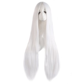 MapofBeauty 40" 100cm Carve Long Straight Cosplay Wig Anime Costume Party Wig (White)