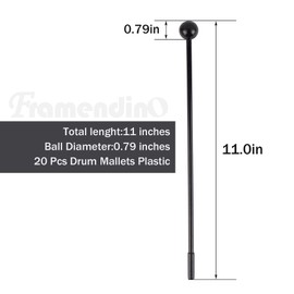 Framendino, 20 Pack Plastic Bell Mallets Solid Drum Percussion Sticks Round Head for Drum Chime Xylophone 11 Inch Black
