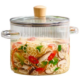 Le'raze Glass Cooking Pot with Lid - 2L(68oz) Heat Resistant Borosilicate Glass Cookware Stovetop Pot Set - Simmer Pot with Cover Safe for Soup, Milk, Baby Food Clear gl926