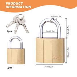 Padlock with Key, 2PCS 32mm Locker Lock Brass Keyed Padlock Small Pad Locks Cadenas for Gym Suitcase Filing Cabinets Luggage Outdoor