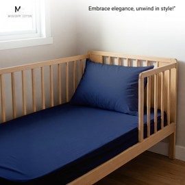 3-Piece 100% Cotton Toddler Sheet Set,One Fitted Sheet, Flat Sheet and Envelope Pillowcase, Toddler Bed Set,Crib Sheets Set,Mini Crib Sheets-Navy Blue Solid