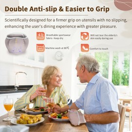 Ehucon Adaptive Cutlerys with Universal Elastic Utensil Holder Cuff Set,Eating Utensils Easy Grip for Hand Tremors,Parkinsons or Disabled（Spoon&Fork&Holder Cuff Set（R））