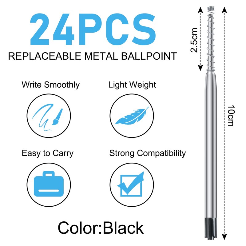 OSDUE 24 Set Replaceable Metal Ballpoint Pen Refills with Spring,