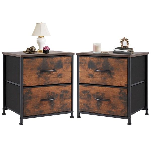 DUMOS Nightstand Small Dresser with 2 Fabric Drawers Side Tables