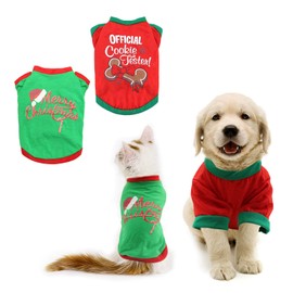 BWOGUE 2 Pack Christmas Dog Shirts for Pet Clothes Soft Breathable Puppy Shirts Printed Pet T-Shirt Puppy Dog Clothes for Small Dogs Cats Christmas Cosplay,S