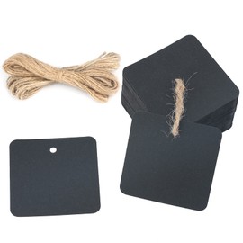 G2PLUS Paper Gift Tags with String,100 PCS Square Hang Tags-2.2'' Blank Present Tags with 66 Feet Natural Jute Twine for Gift Wrapping, Arts and Crafts, Wedding,Thanksgiving,Christmas Day (Black)