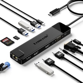 Lemorele 13 in 1 USB C Docking Station Dual Monitor,Laptop Dock USB C Hub Multiport Adapter Triple Monitor to 2HDMI 4K,RJ45,VGA,4 USB 3.0,PD,SD/TF,3.5MM for Lenovo,Surface,MacBook Laptops