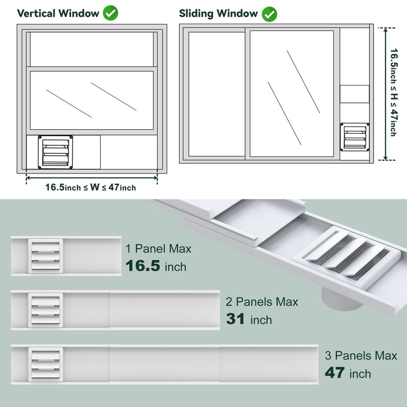 Flehomo Window Vent Kit for 3" and 4" Diameter Hose,