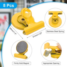 PATIKIL 31mm Round Magnetic Clips, 8Pcs Stainless Steel Refrigerator Magnet Hook Clips for Photo Displays, Whiteboards, Fridges, Classrooms, Office, Yellow