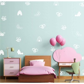 Geometric Bee Honeycomb Wall Art Decor Stickers for Kids Room Removable DIY Hexagon Wall Decor Decals FG345 (White)