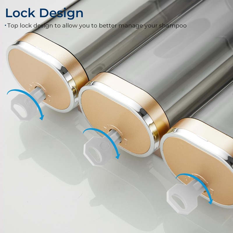 Pollock Shower Dispenser - 3 Chamber No Drill Mounted Shampoo,
