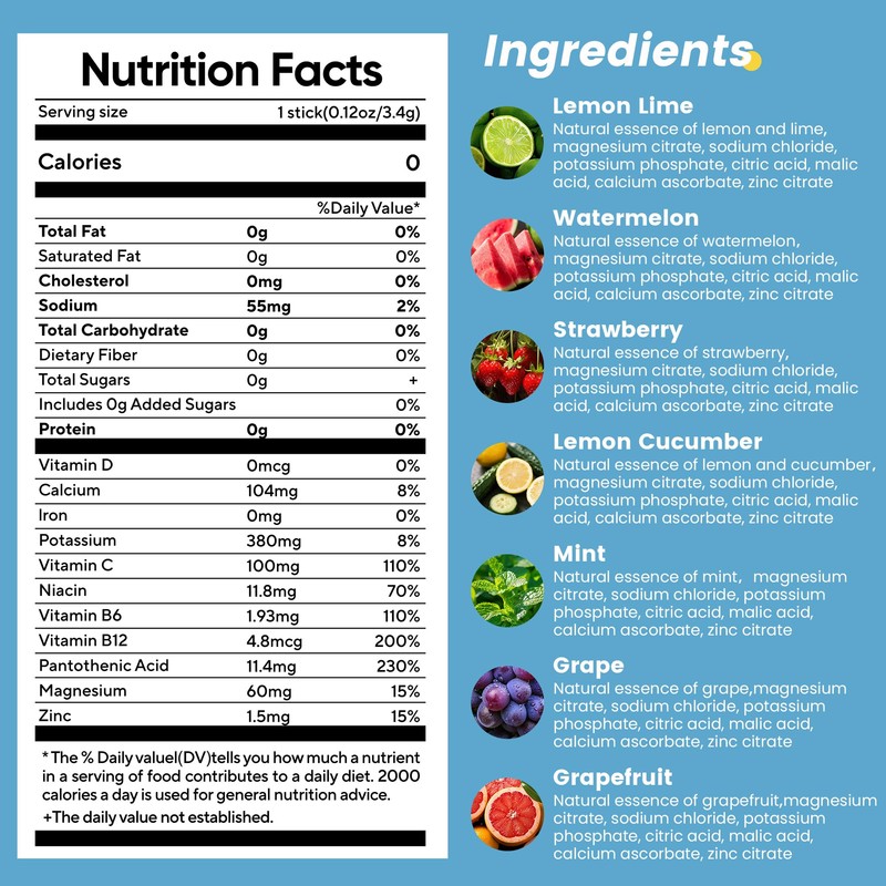 24 Sticks Electrolytes Powder Packets 7 Flavors Sugar Free Hydration