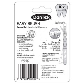 DenTek Easy Brush Interdental Brushes, ISO3/0.6mm for removing food and plaque between teeth. 10 Pack