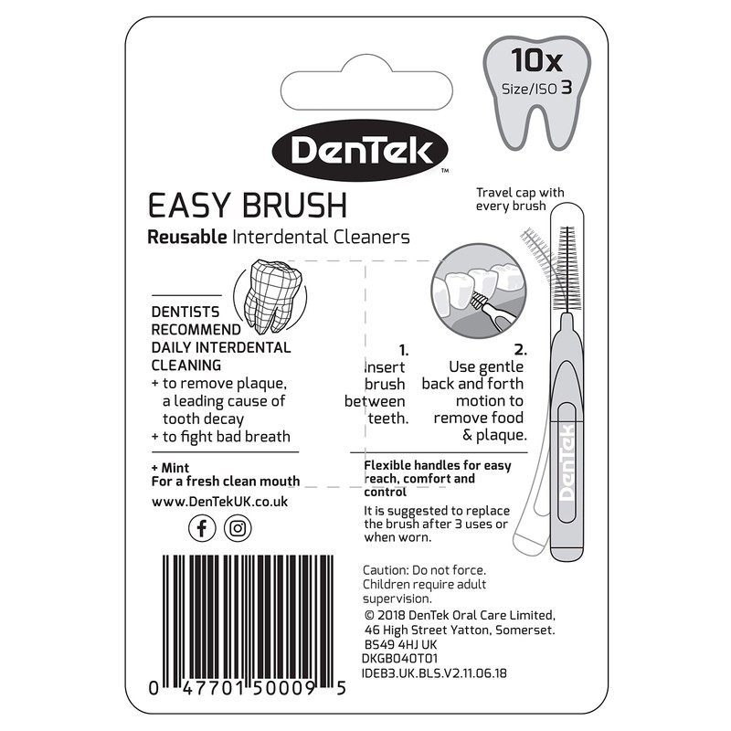 DenTek Easy Brush Interdental Brushes, ISO3/0.6mm for removing food and