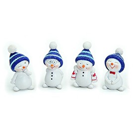 4 x Decorative Snowman Figures 5 cm Small Polystone White Blue Decorative Wreath Decoration Winter Decoration Christmas Snowmen Winter Figures