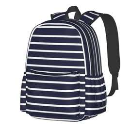 KOSUES Classic Navy Blue And White Stripes Horizontal Striped Laptop Backpacks Double Shoulder Laptop Pack Bag Casual Back Pack Lightweight Daypack Bags With Side Pockets For Business Travel Hiking