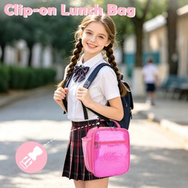 FlowFly Kids Lunch box Insulated Soft Bag Mini Cooler Back to School Thermal Meal Tote Kit for Girls, Boys, PU Pink