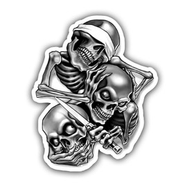 WSQ See No Evil Speak No Evil Hear No Evil Skulls Vinyl Sticker Decal Vinyl Premium Quality Black for Car Bumper Truck Van SUV Window Wall Boat Cup Tumblers Laptop or Any Smooth Surface Size 5 Inches