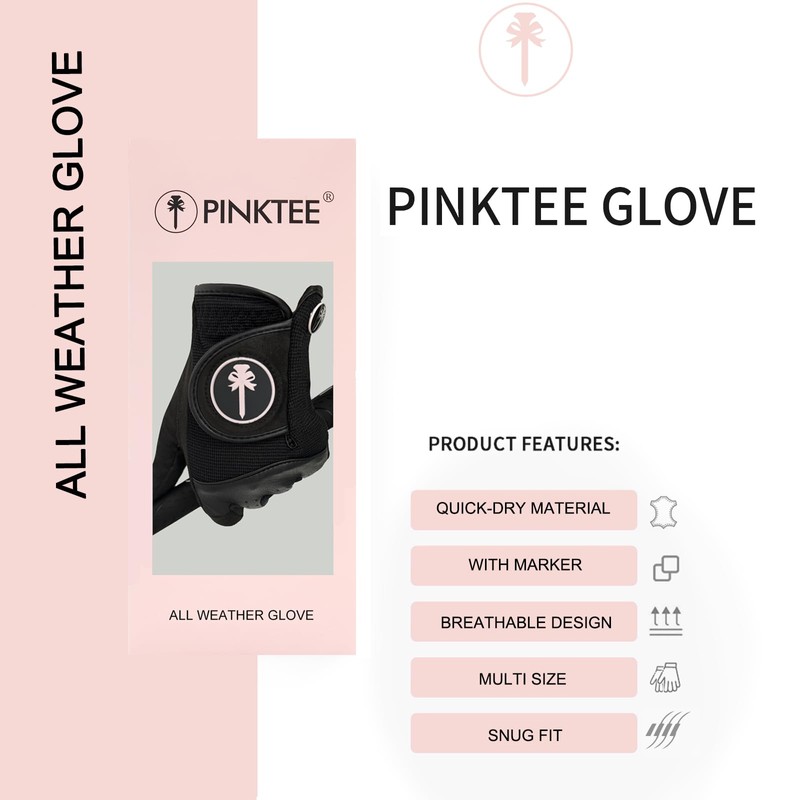 CROWNBLANKS PINKTEE Women's RainGrip Golf Gloves for Left Hand All-Weather