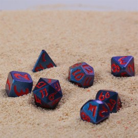 Durable Composite Metal Dice Set with Red Numbers and Blue Background for Tabletop RPG and Board Games