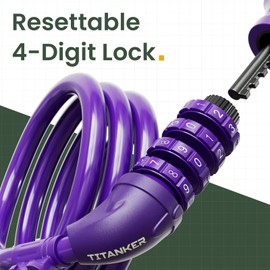 Titanker Bike Lock, 4 Feet Security Resettable Combination Coiling Bike Cable Locks with Mounting Bracket, 1/2 Inch Diameter (Purple)